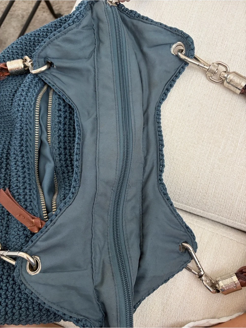 The Sak Woven Navy Double Handle Zip Crochet Bag